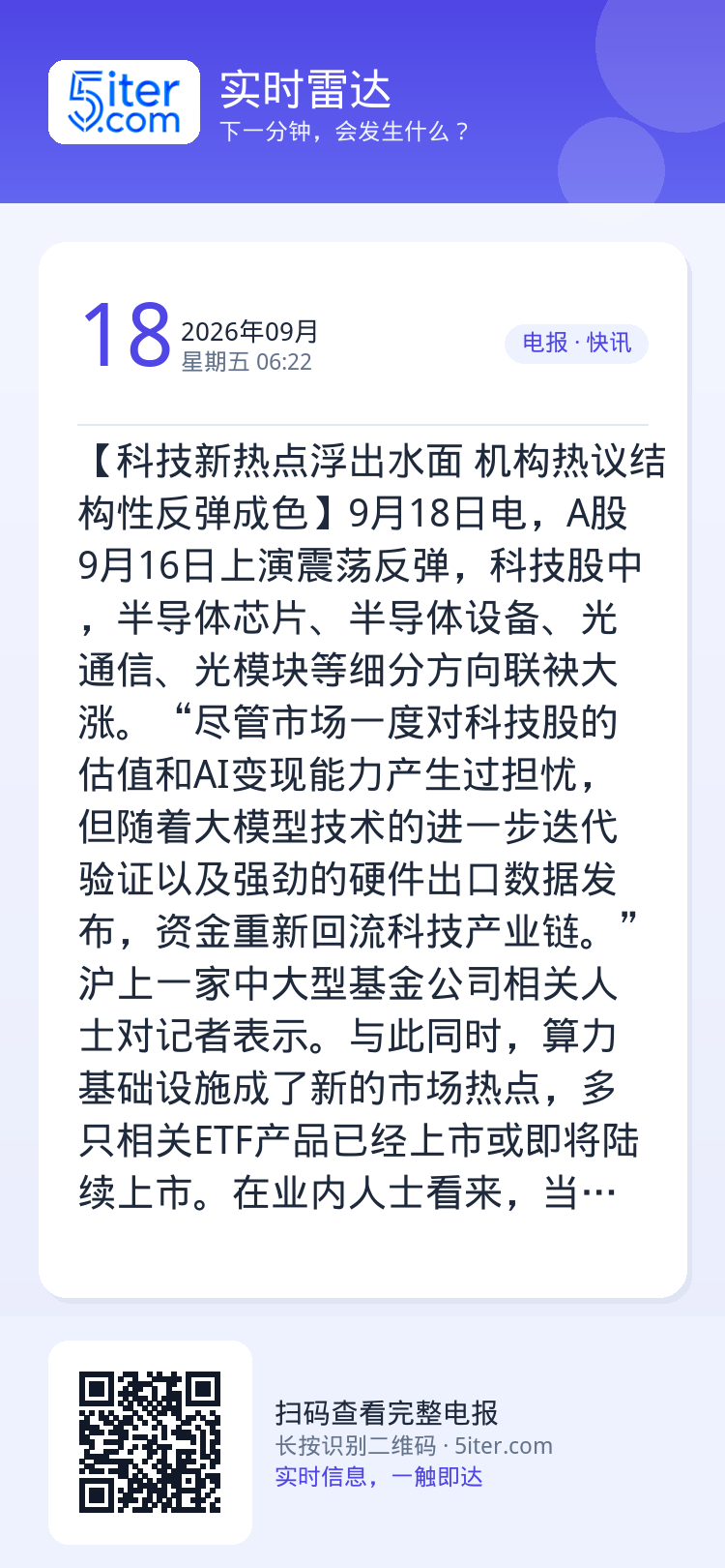 【科技新热点浮出水面 机构热议结构性反弹成色】9月18日电，A股9月16日上演震荡反弹，科技股中，半导体芯片、半导体设备