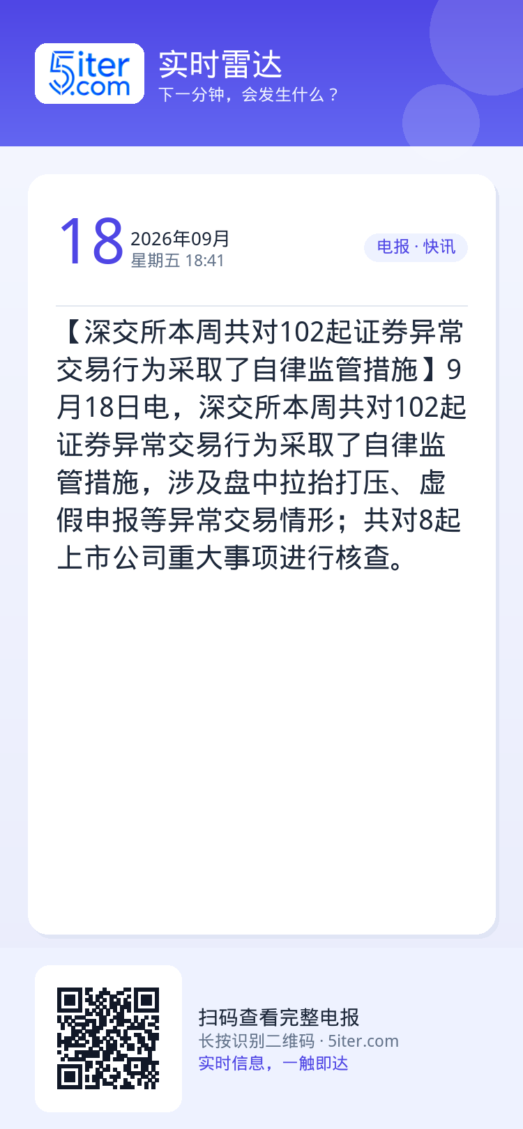 【深交所本周共对102起证券异常交易行为采取了自律监管措施】9月18日电，深交所本周共对102起证券异常交易行为采取了自