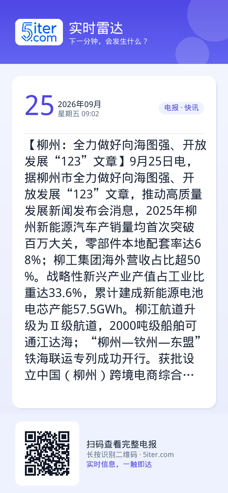 【柳州：全力做好向海图强、开放发展“123”文章】9月25日电，据柳州市全力做好向海图强、开放发展“123”文章，推动高