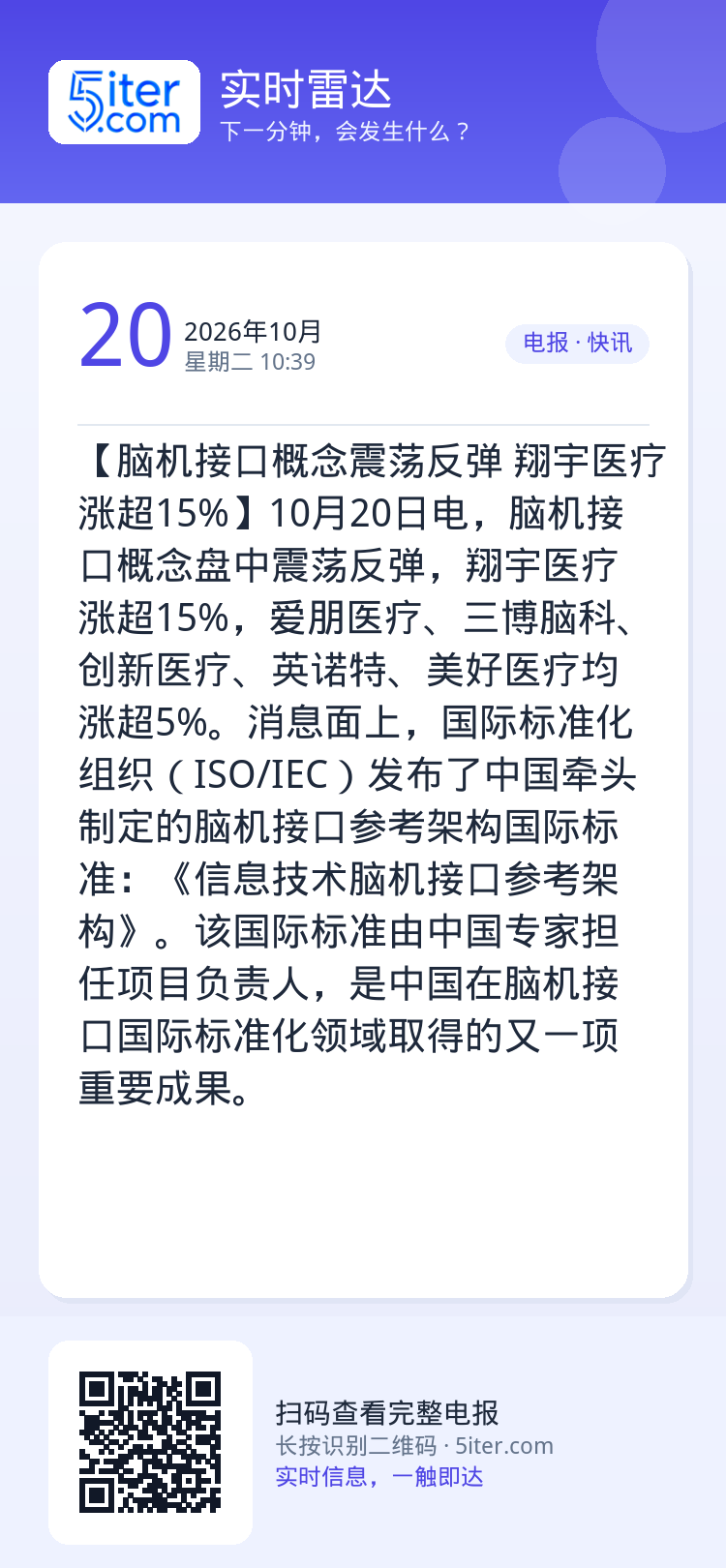 【脑机接口概念震荡反弹 翔宇医疗涨超15%】10月20日电，脑机接口概念盘中震荡反弹，翔宇医疗涨超15%，爱朋医疗、三博