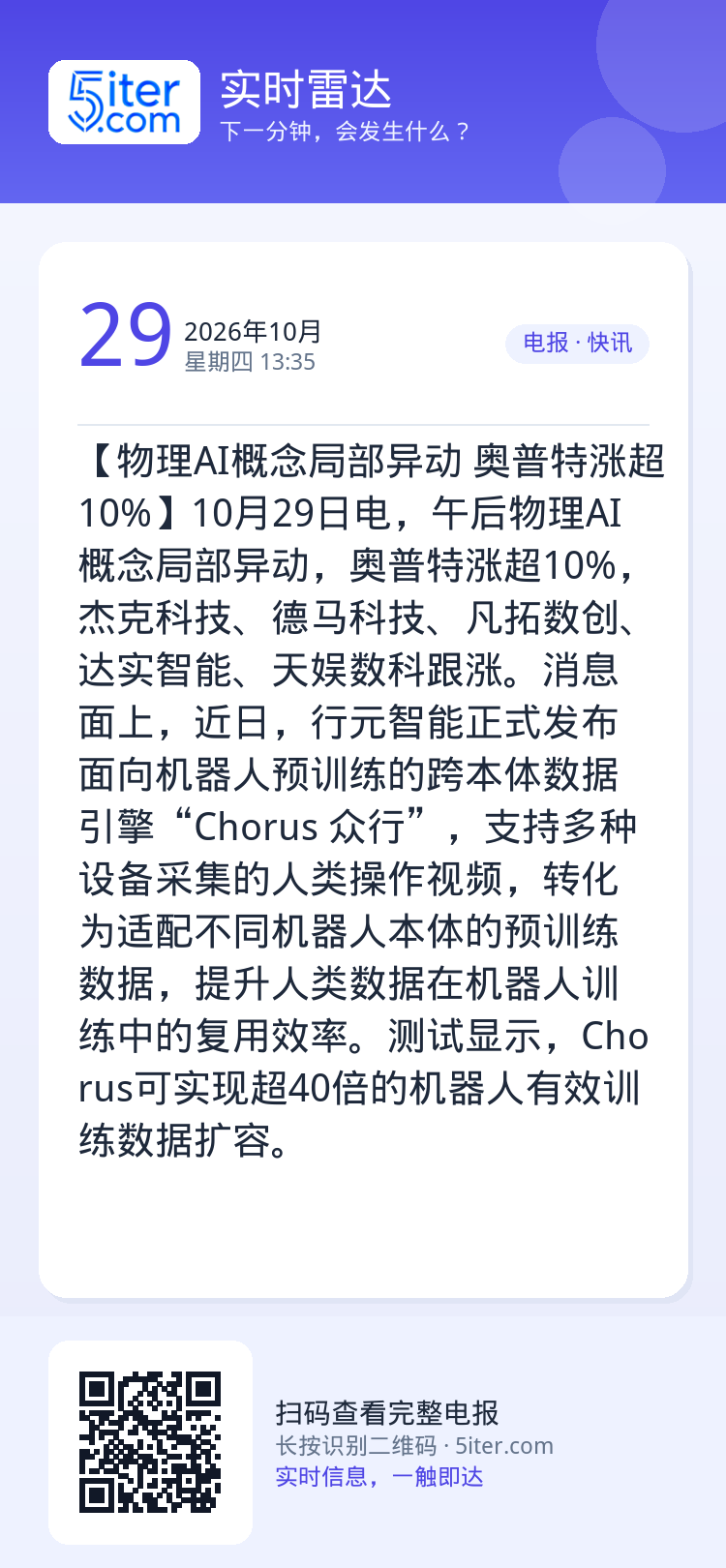 【物理AI概念局部异动 奥普特涨超10%】10月29日电，午后物理AI概念局部异动，奥普特涨超10%，杰克科技、德马科技
