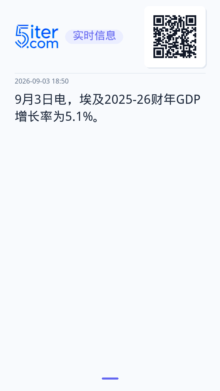 9月3日电，埃及2025-26财年GDP增长率为5.1%。