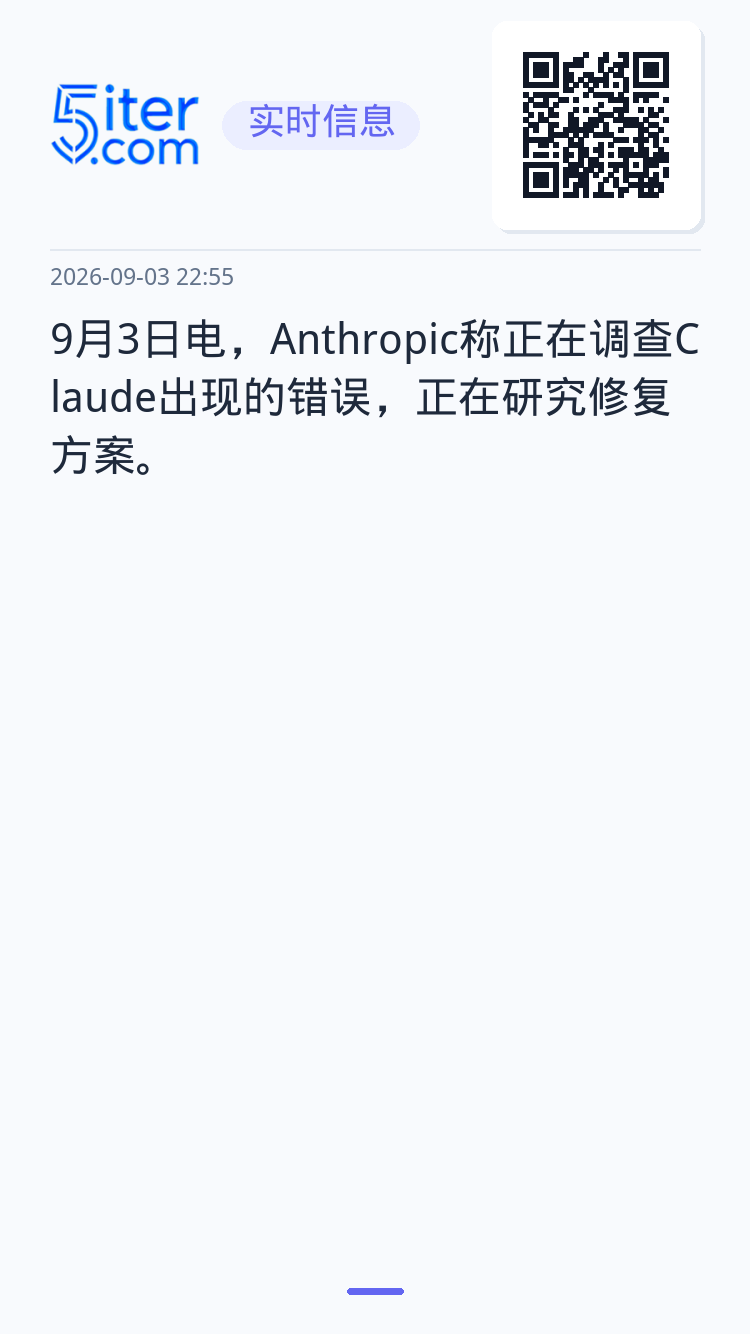 9月3日电，Anthropic称正在调查Claude出现的错误，正在研究修复方案。