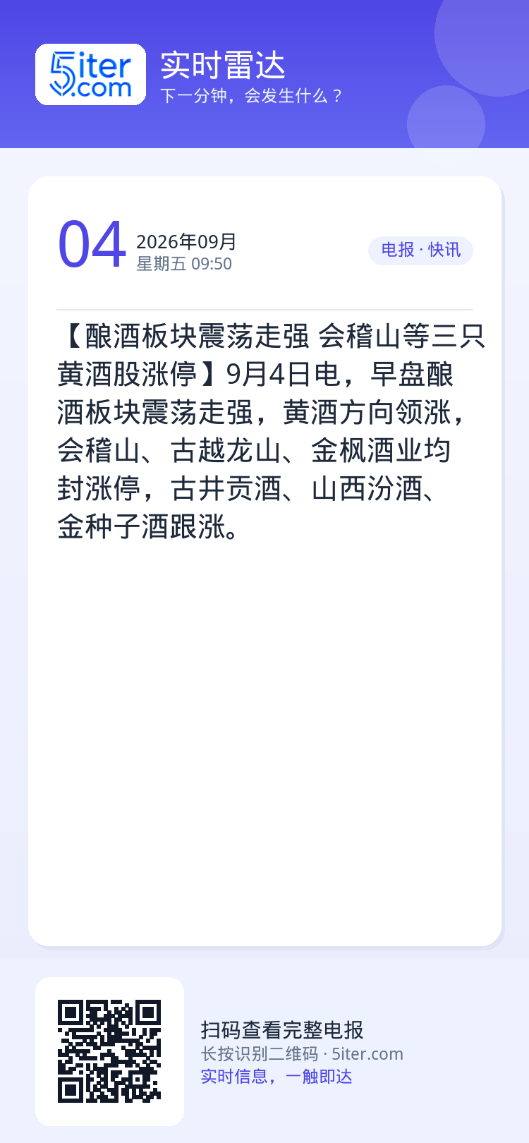 【酿酒板块震荡走强 会稽山等三只黄酒股涨停】9月4日电，早盘酿酒板块震荡走强，黄酒方向领涨，会稽山、古越龙山、金枫酒业均