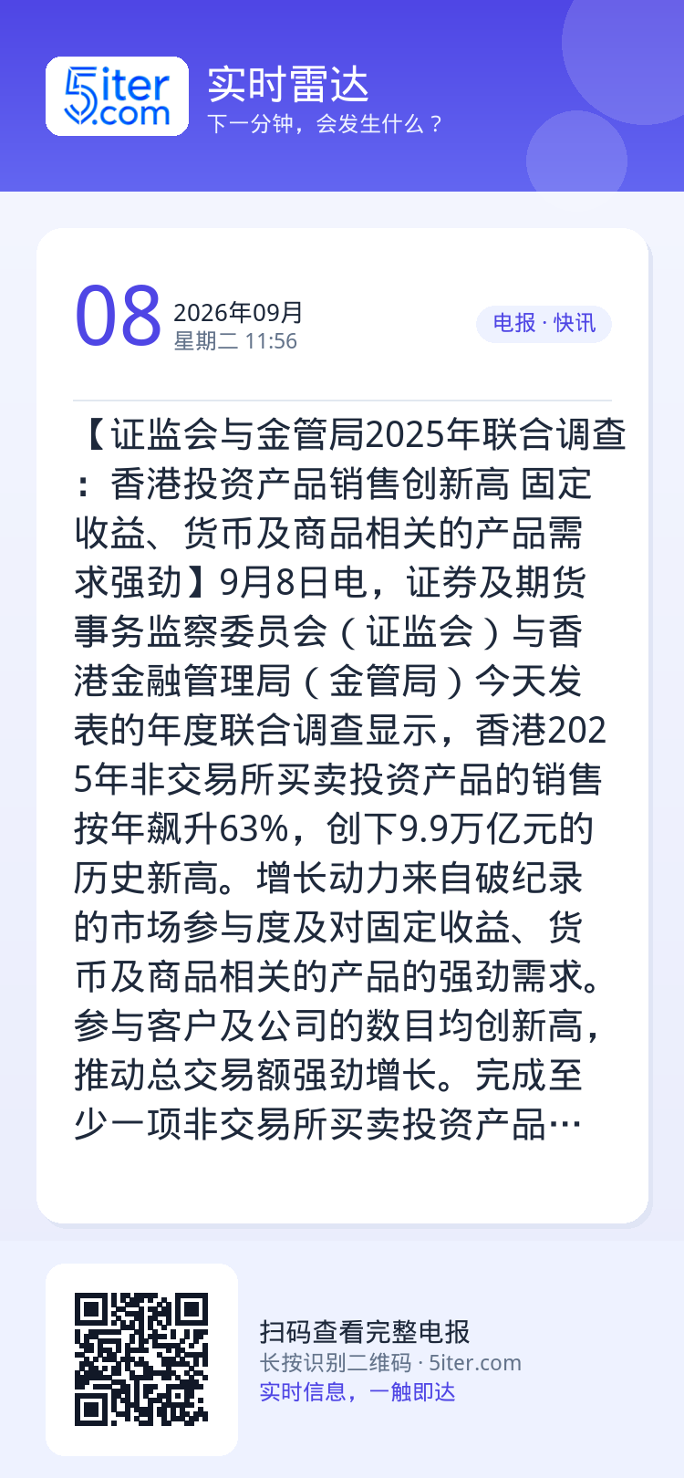 【证监会与金管局2025年联合调查：香港投资产品销售创新高 固定收益、货币及商品相关的产品需求强劲】9月8日电，证券及期