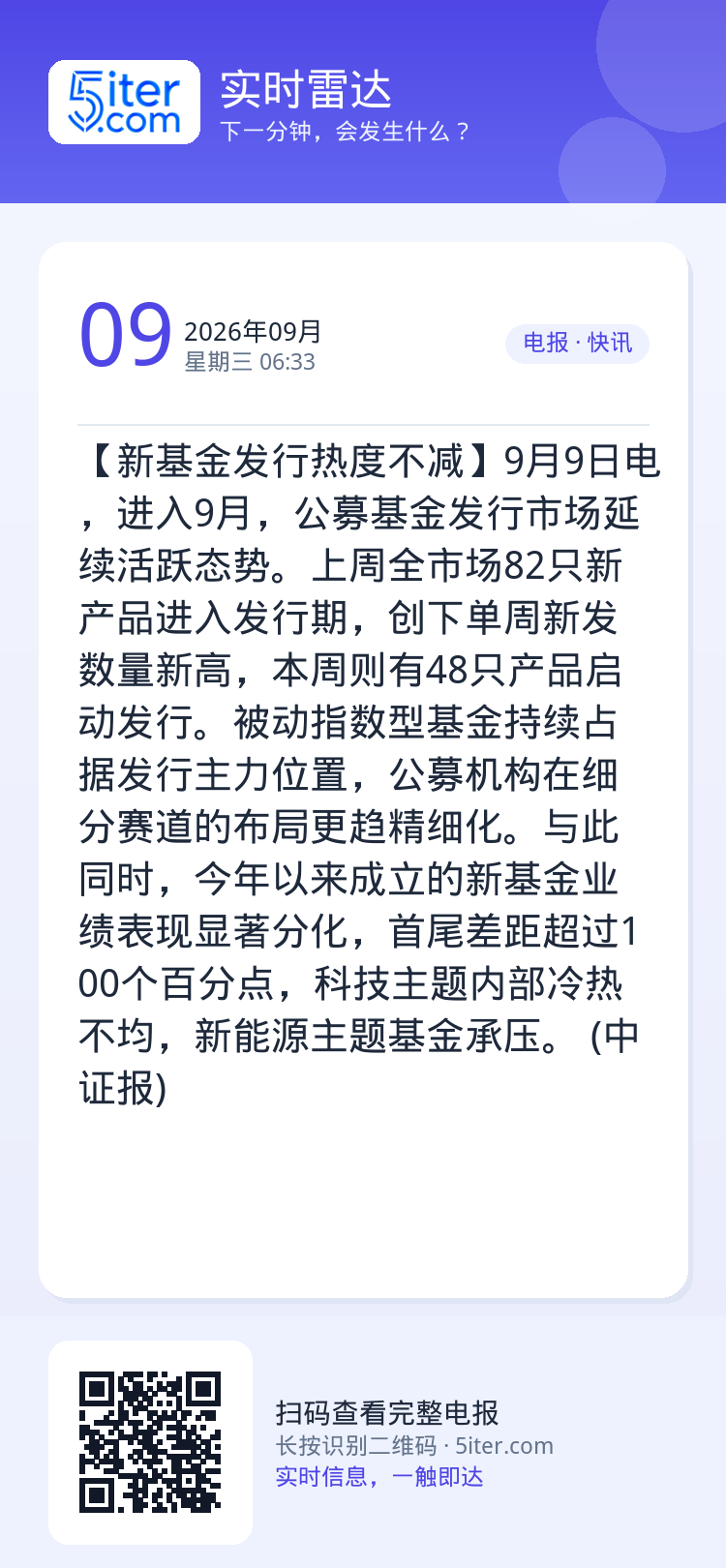 【新基金发行热度不减】9月9日电，进入9月，公募基金发行市场延续活跃态势。上周全市场82只新产品进入发行期，创下单周新发