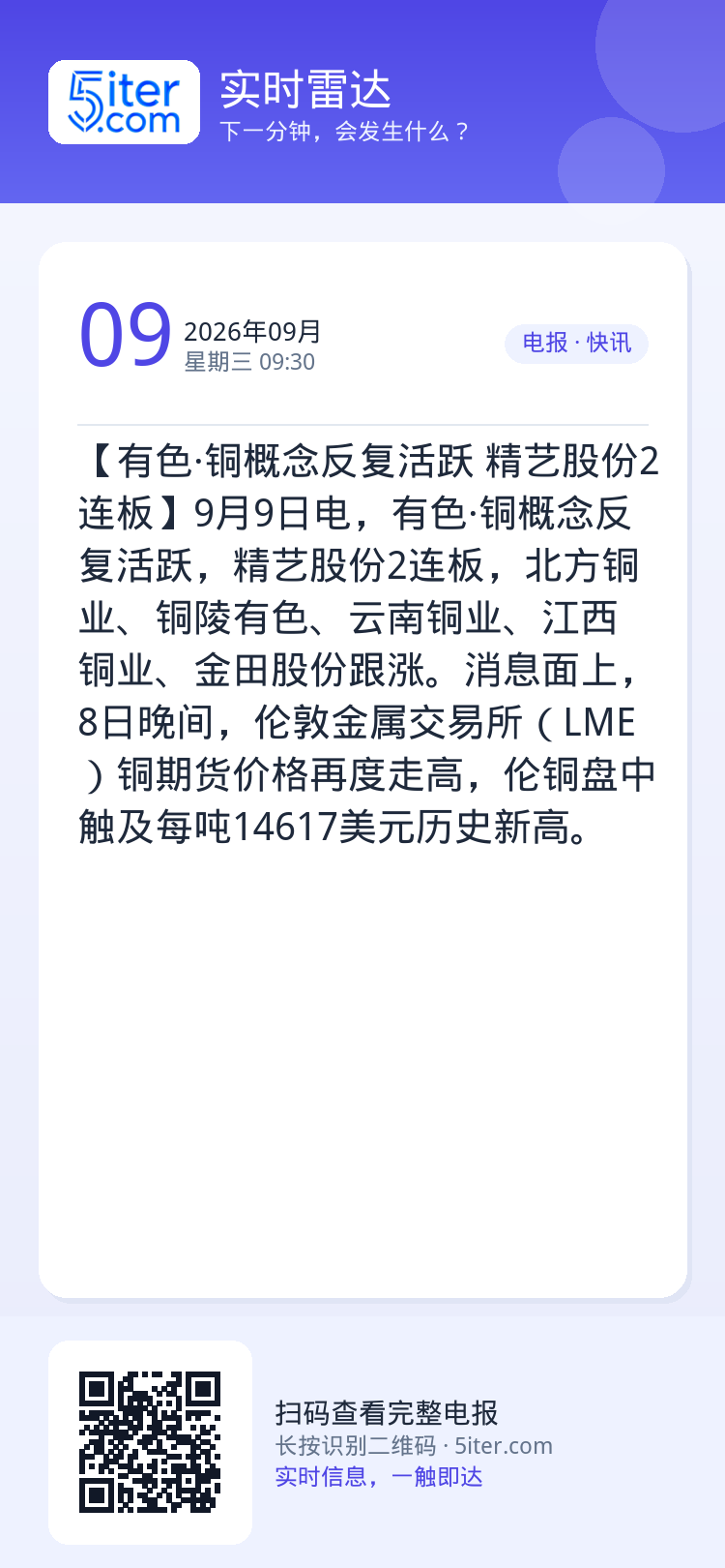【有色·铜概念反复活跃 精艺股份2连板】9月9日电，有色·铜概念反复活跃，精艺股份2连板，北方铜业、铜陵有色、云南铜业、
