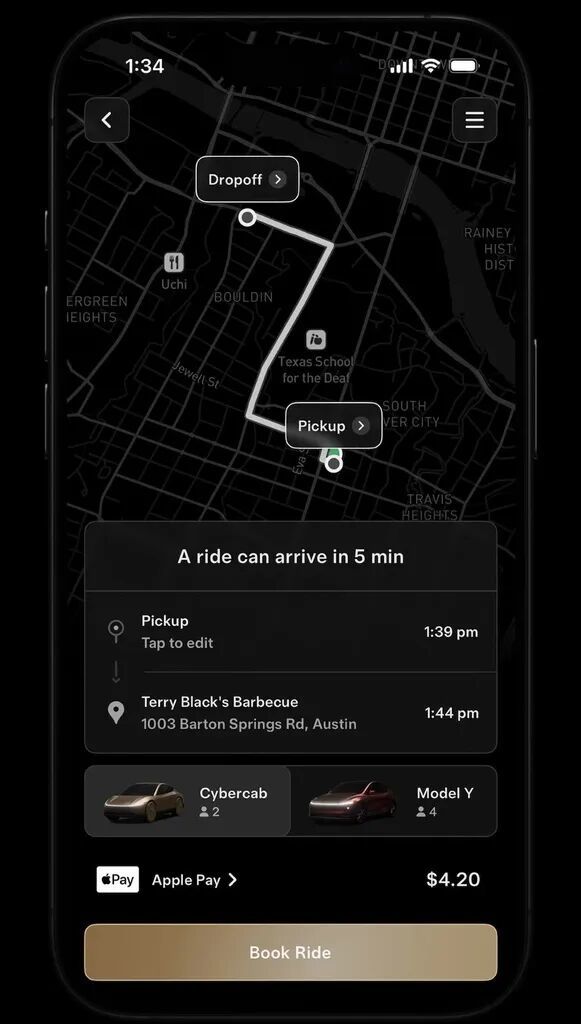 ▲特斯拉 Robotaxi App提供两种车型可选