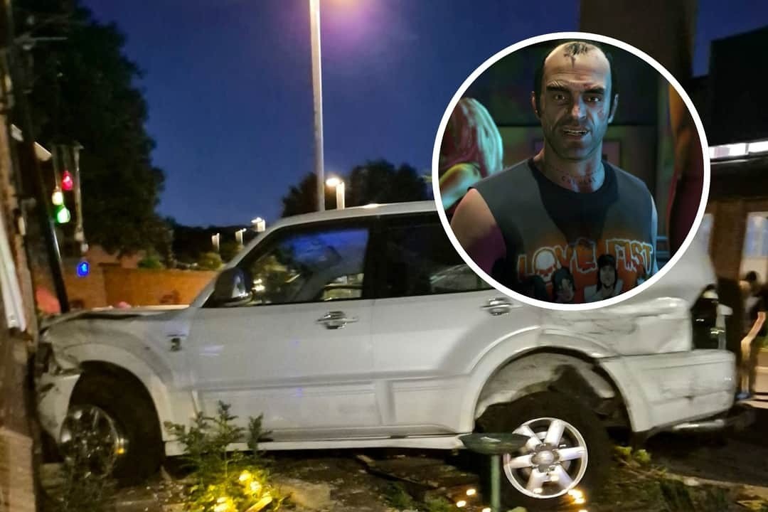 英国妹子玩《给他爱5》躲避追捕 自家遭肇事逃逸车撞击