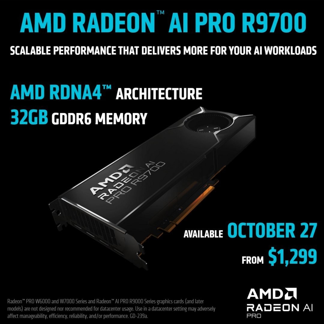AMD最强RDNA4显卡:Radeon AI PRO R9700售9200元