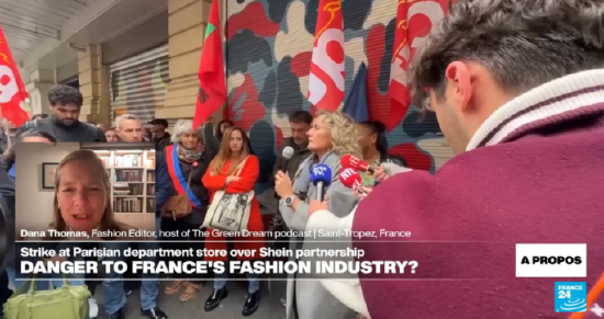 (图:10月中,法国当地电视台报道BHV工会对Shein入驻进行公开抗议)