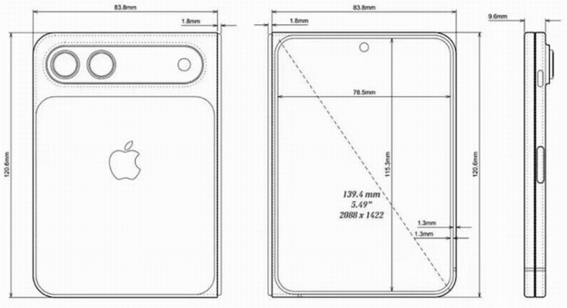 苹果首款折叠屏iPhone渲染图：阔折叠比例 内屏无开孔