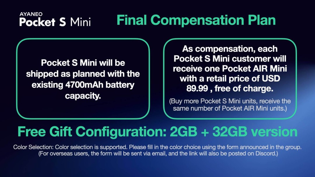 AYANEO承认Pocket S Mini新掌机电池缩水 补偿用户一台掌机