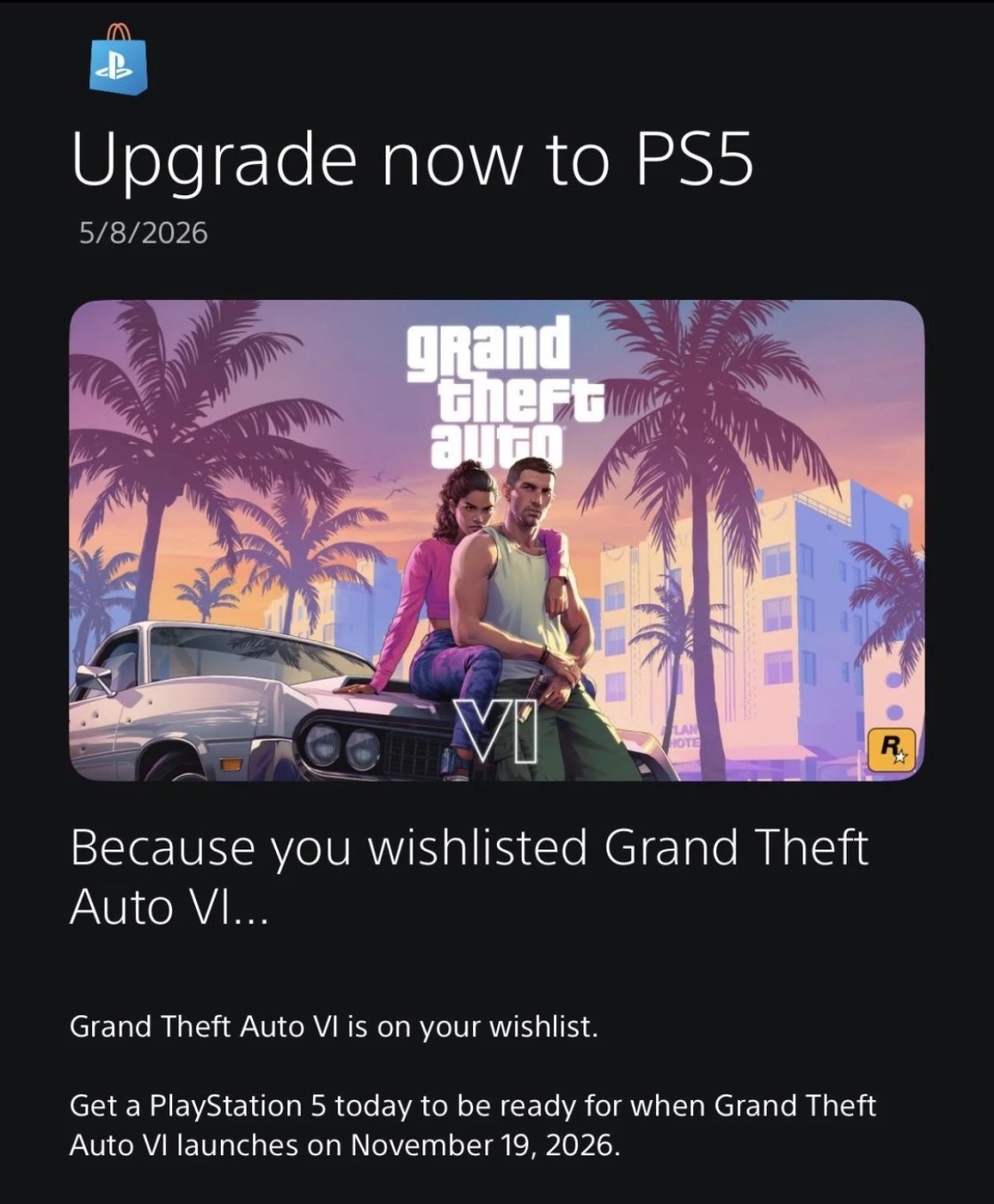 Sony exhorte les utilisateurs de PS4 à passer à la PS5 avant la sortie de GTA6