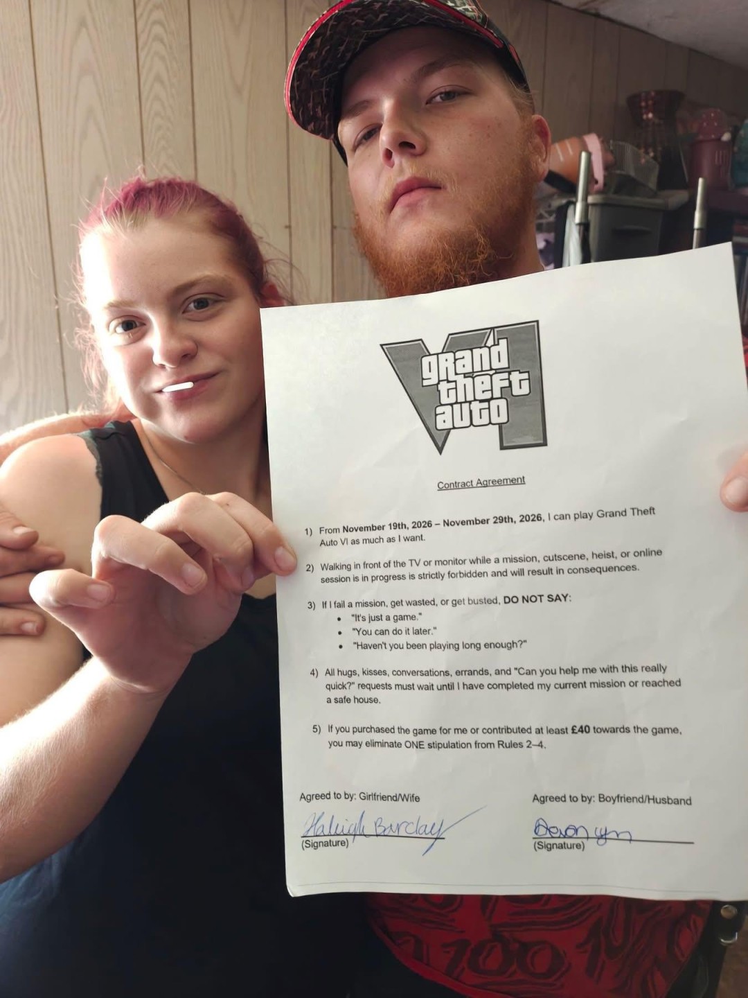Foreign couple signs 